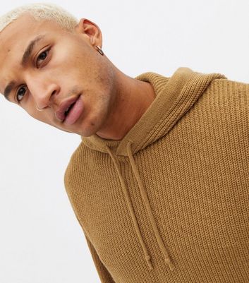 Camel Ribbed Knit Hoodie | New Look
