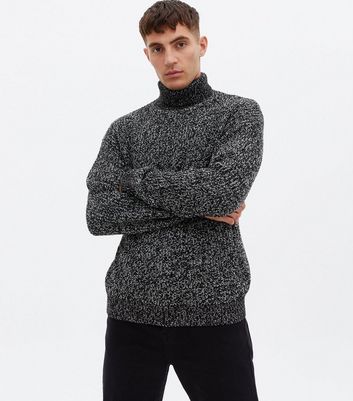 Black Ribbed Relaxed Roll Neck Jumper 