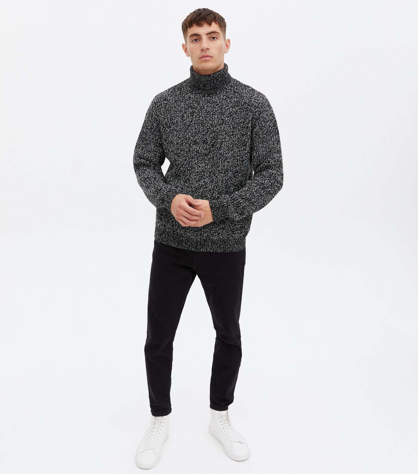 Black Ribbed Relaxed Roll Neck Jumper Image 2