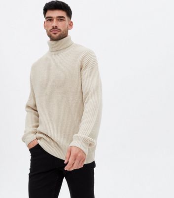 Cream Ribbed Relaxed Roll Neck Jumper New Look