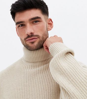 Cream Ribbed Relaxed Roll Neck Jumper 