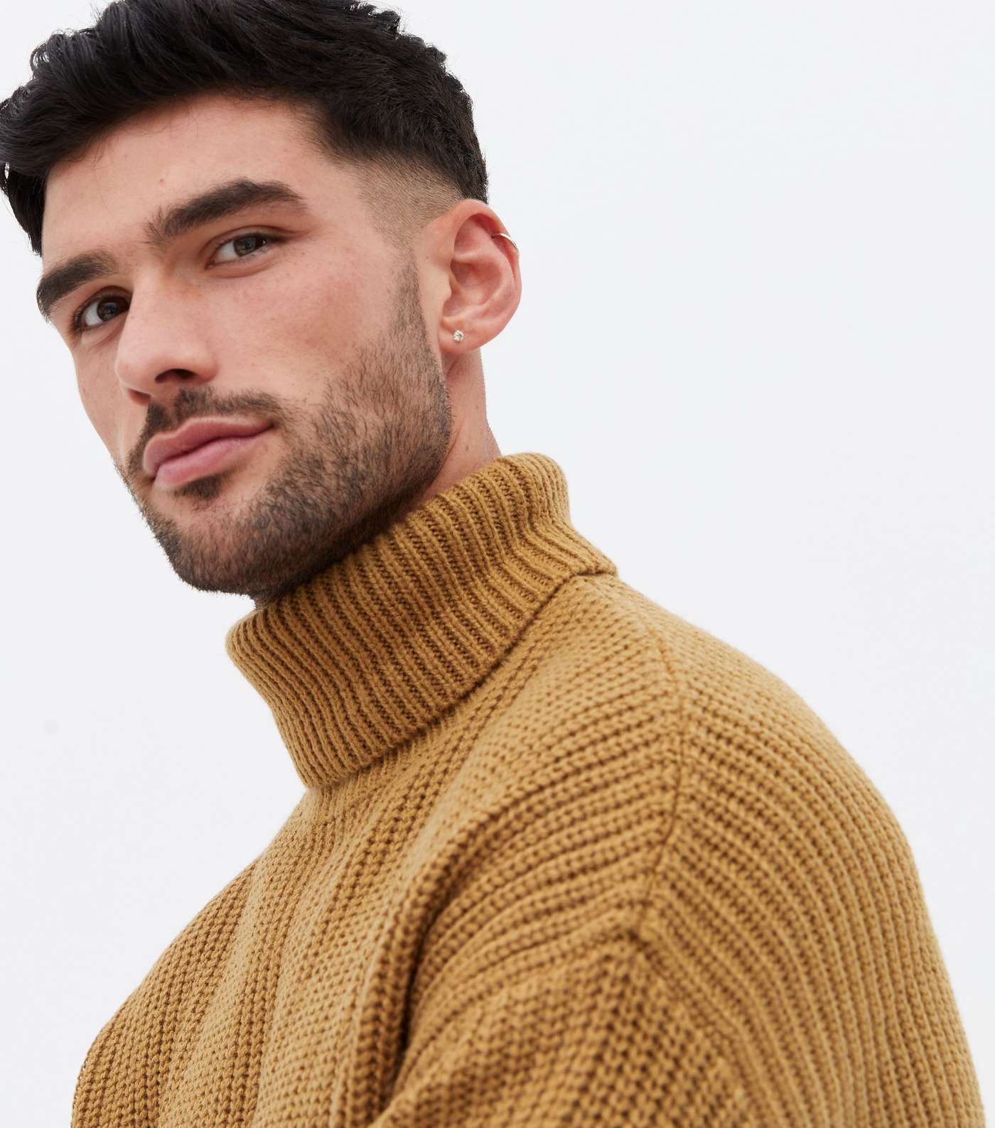 Camel Ribbed Relaxed Roll Neck Jumper Image 3
