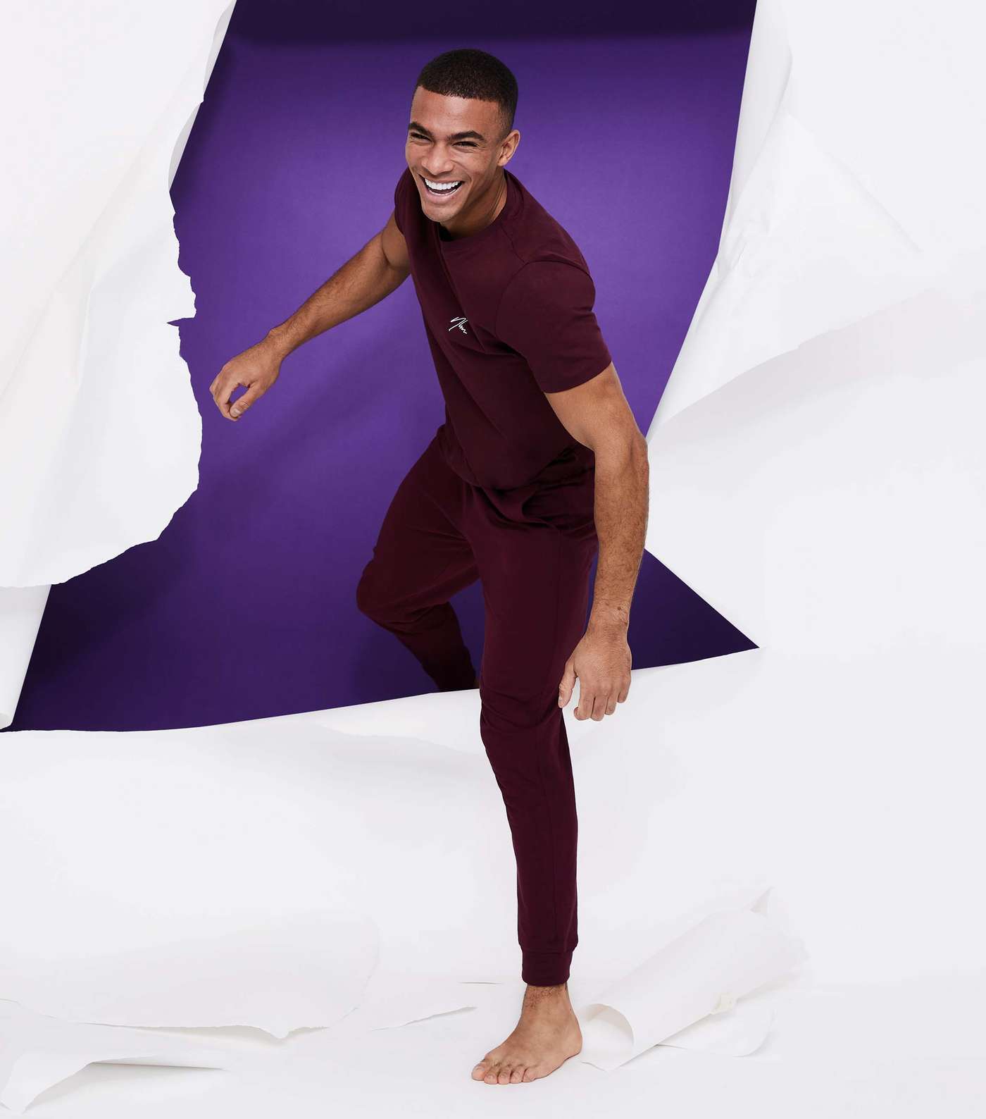 Burgundy NLM Embroidered T-Shirt and Jogger Lounge Set