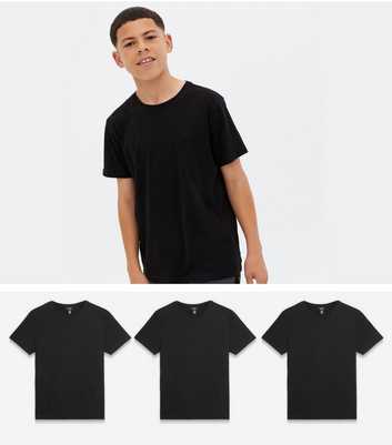 Boys 3 Pack Black Sun Embroidered T-Shirts