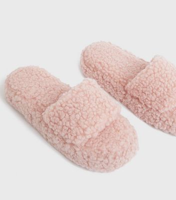 shop for Pink Teddy Chunky Slider Slippers New Look Vegan at Shopo