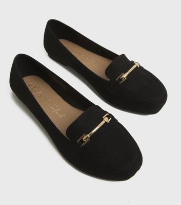 shop for Extra Wide Fit Black Suedette Metal Bar Loafers New Look Vegan at Shopo