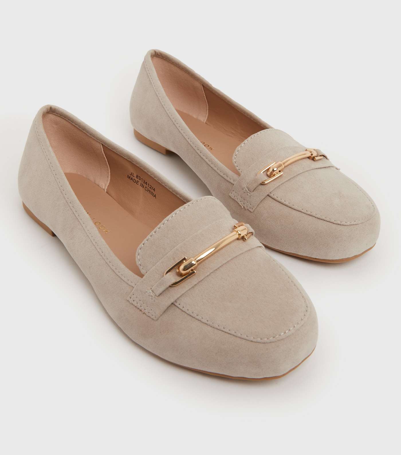 Extra Wide Fit Grey Suedette Metal Bar Loafers Image 3