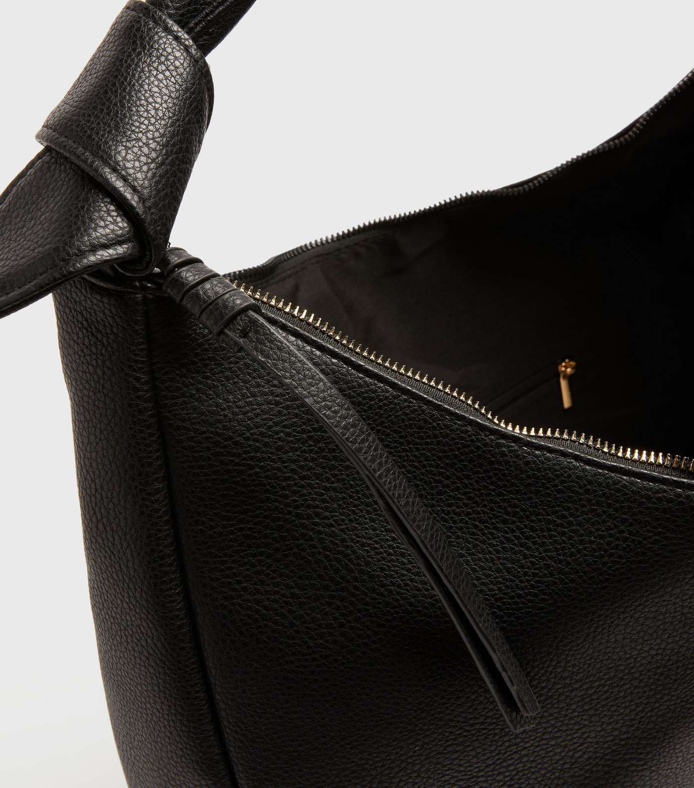 Black Leather-Look Slouchy Tote Bag Image 4