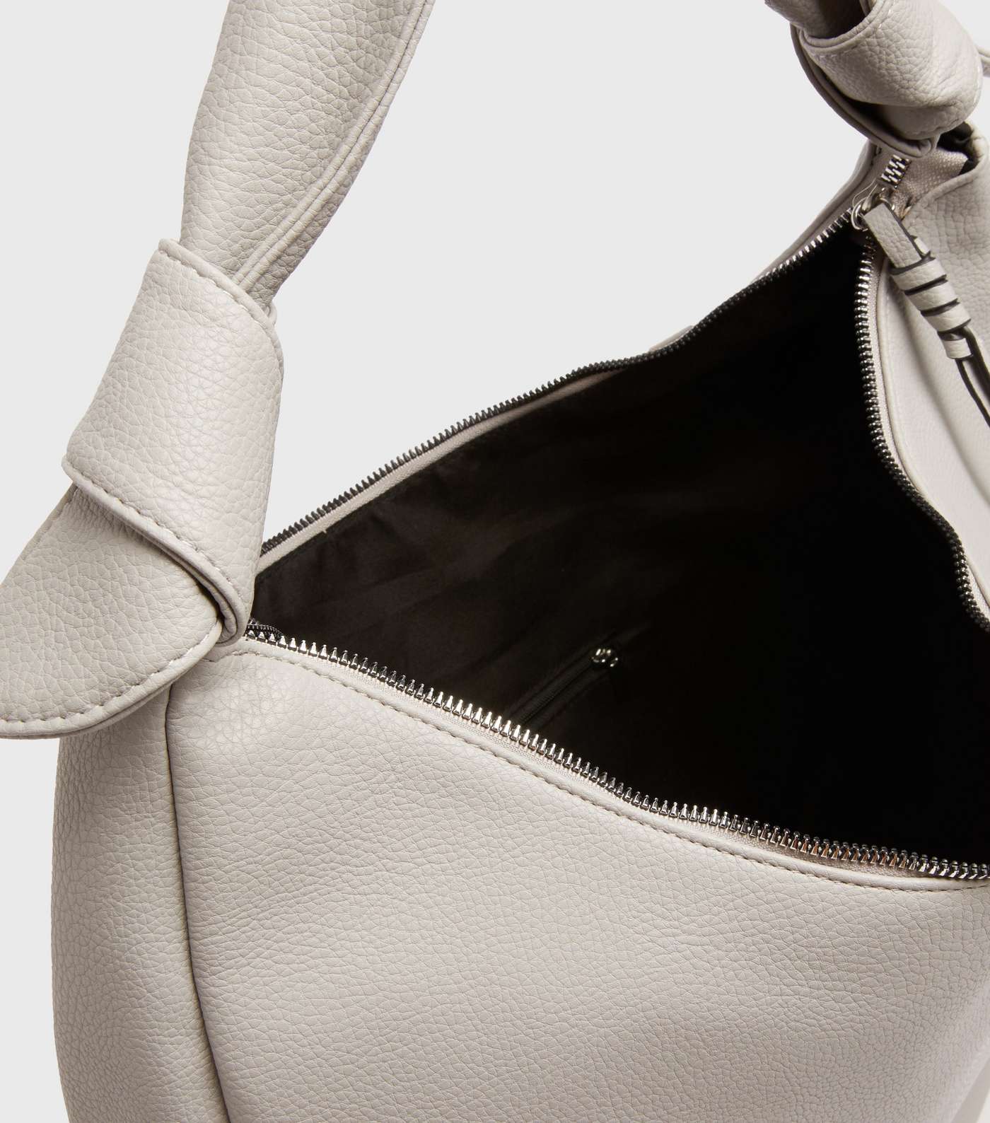 Pale Grey Leather-Look Slouchy Tote Bag Image 4