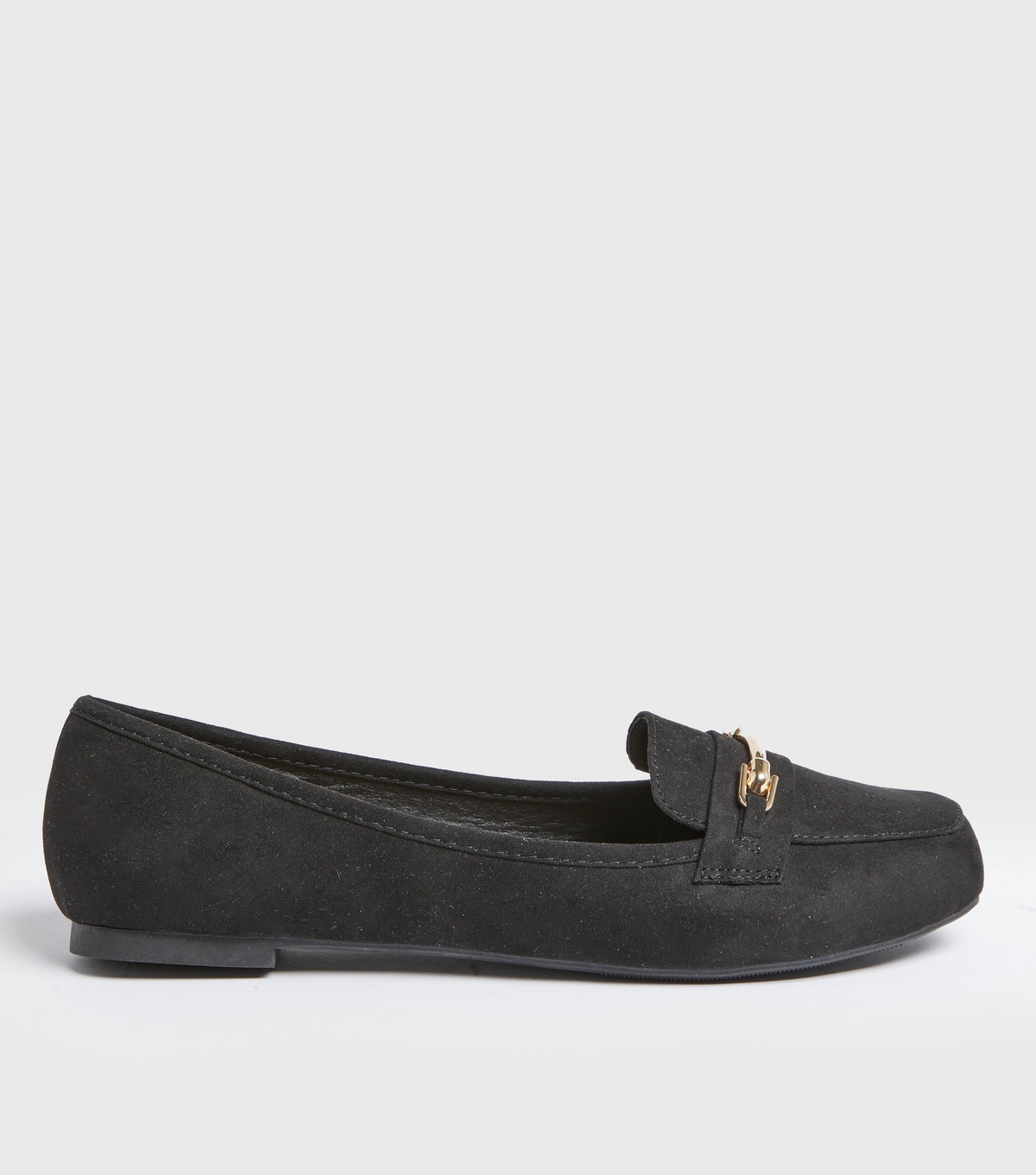 Women's Wide Fit Black Suedette Metal Trim Loafers Vegan New Look