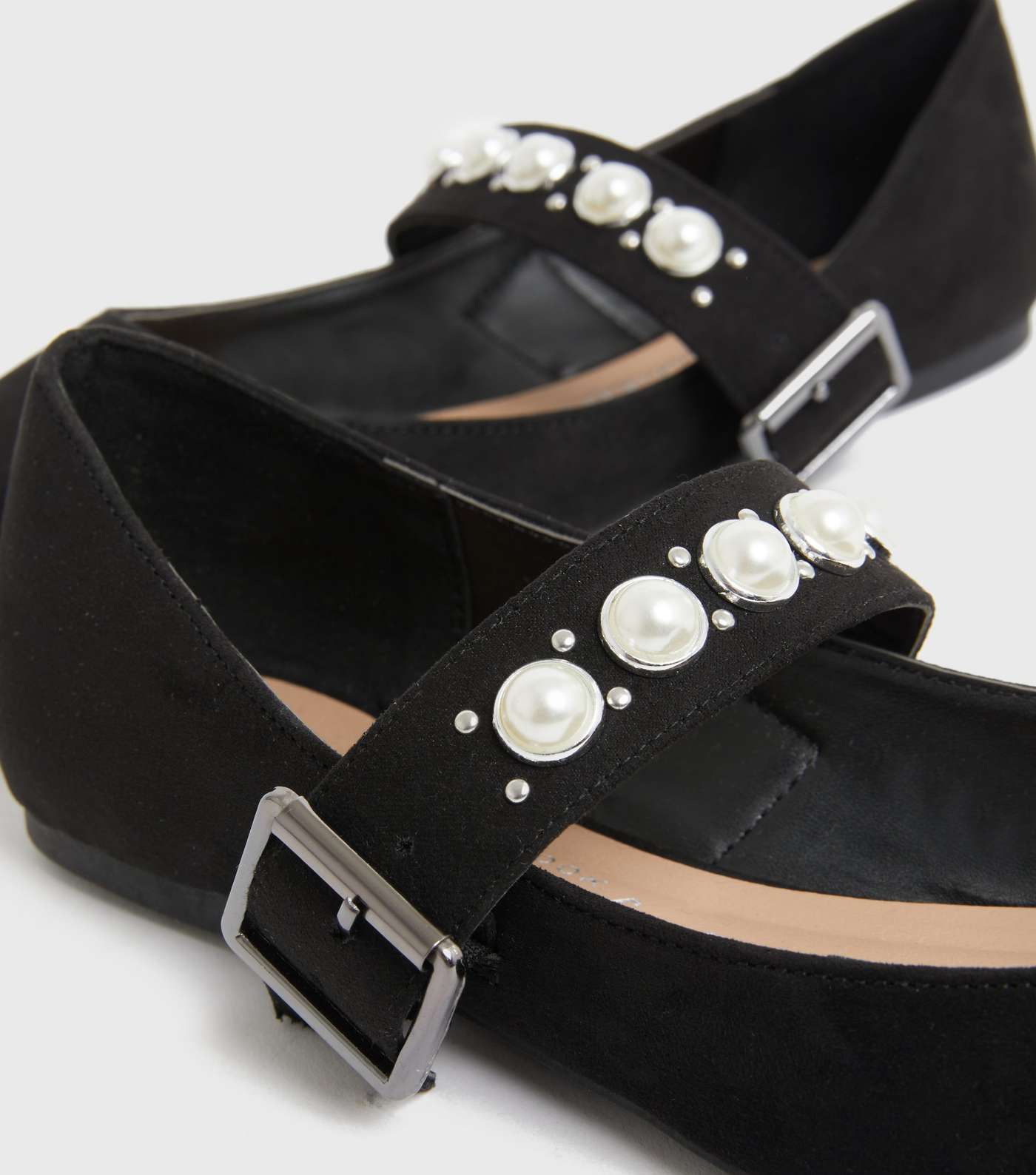 Black Suedette Gem Strap Mary Jane Shoes Image 4