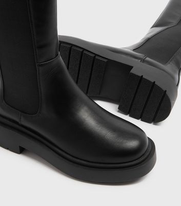 shop for Black Chunky Knee High Chelsea Boots New Look Vegan at Shopo