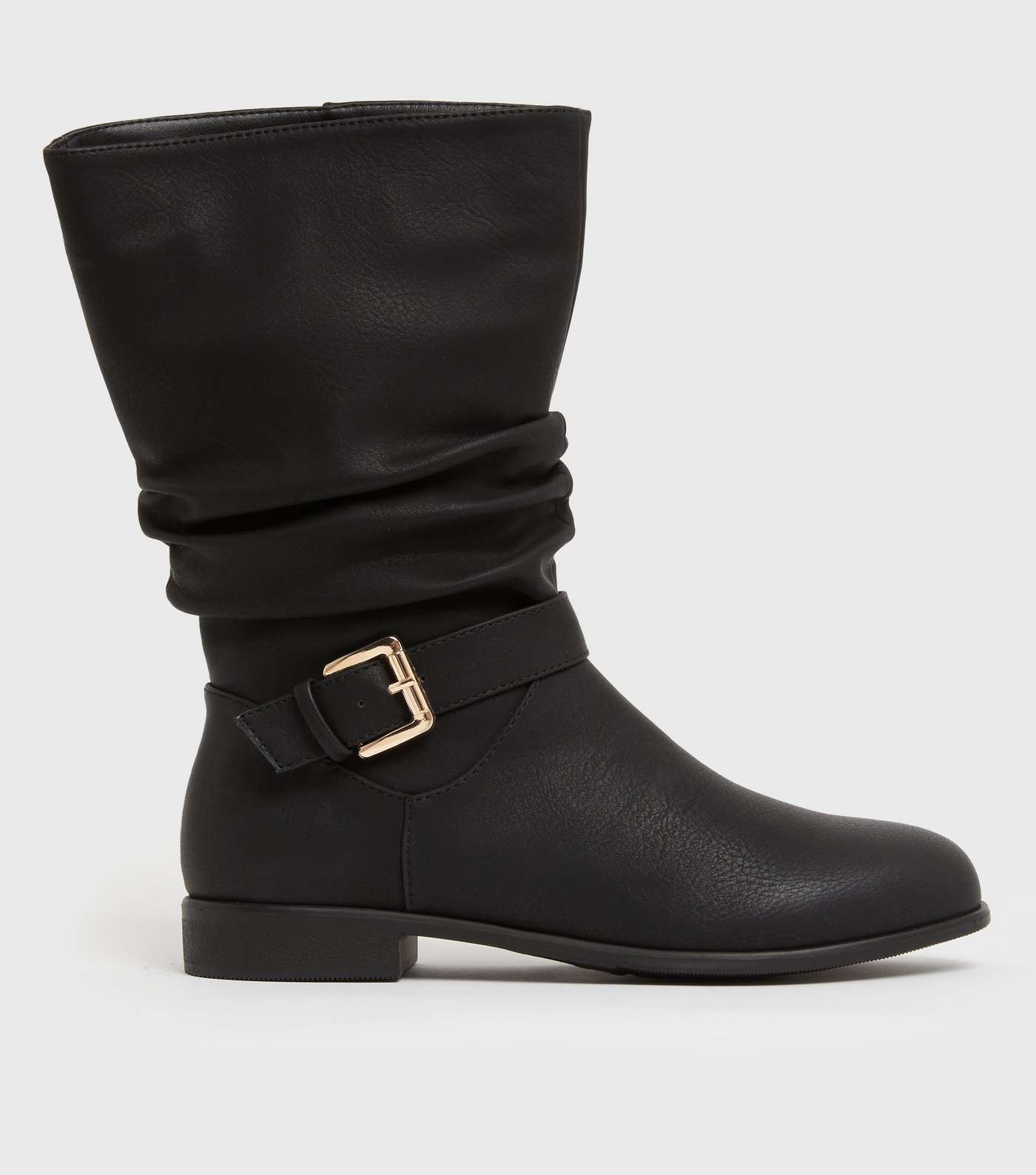 Black Buckle Slouch Calf Boots