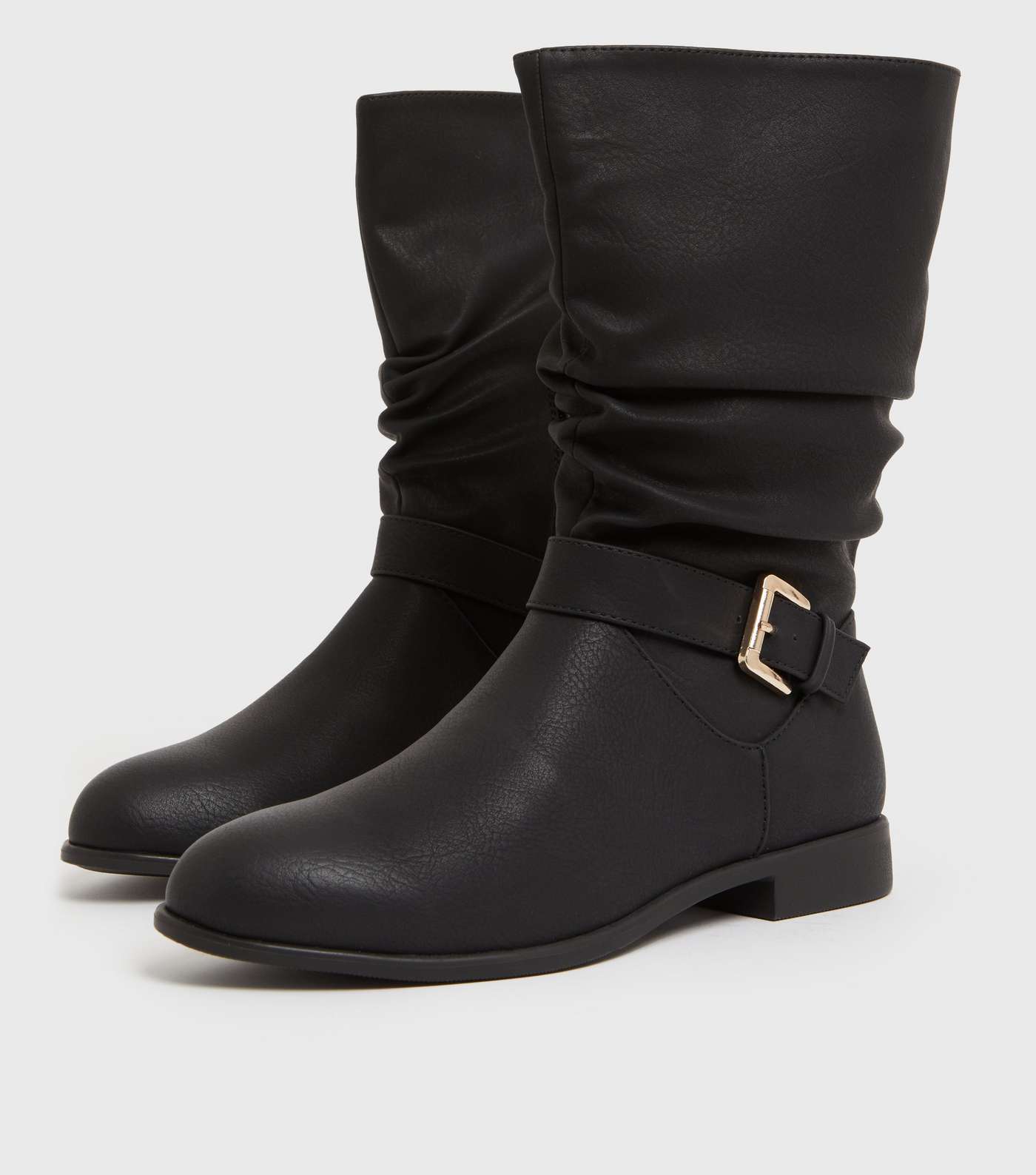 Black Buckle Slouch Calf Boots Image 3