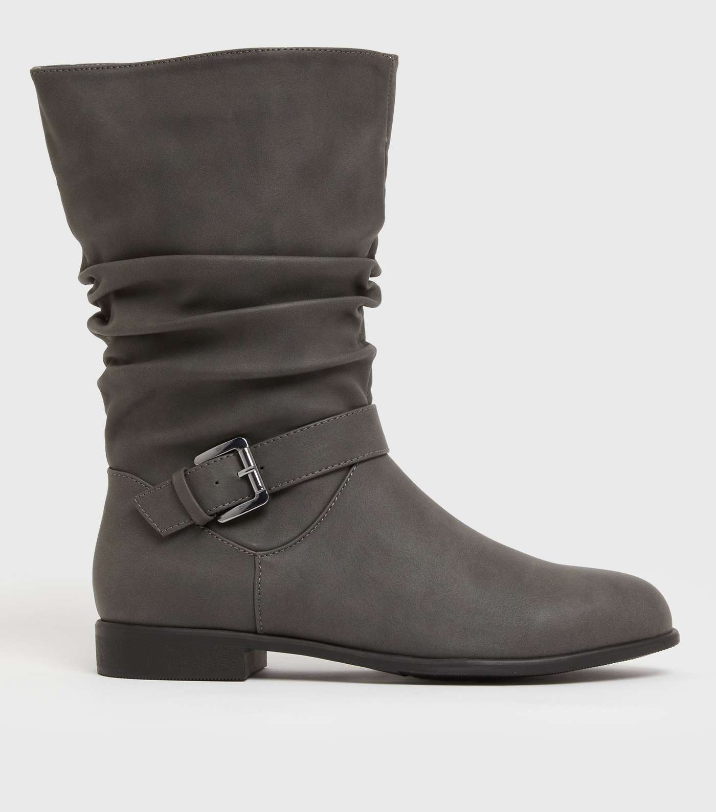 Grey Buckle Slouch Calf Boots