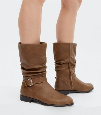 flat tan calf boots