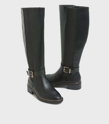 wide fit long black boots