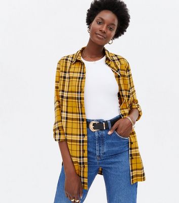 Yellow Check Long Shirt | New Look