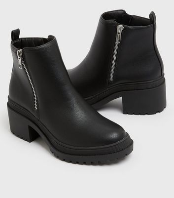 black ankle boots block heel leather
