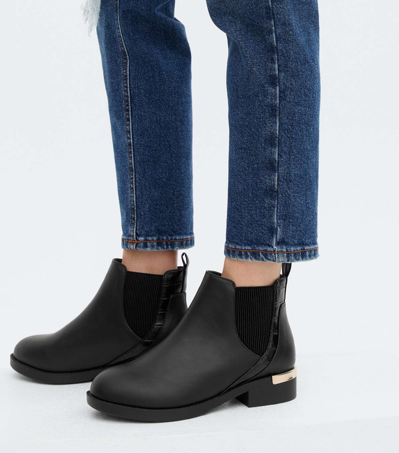 Extra Wide Fit Black Metal Trim Chelsea Boots Image 2