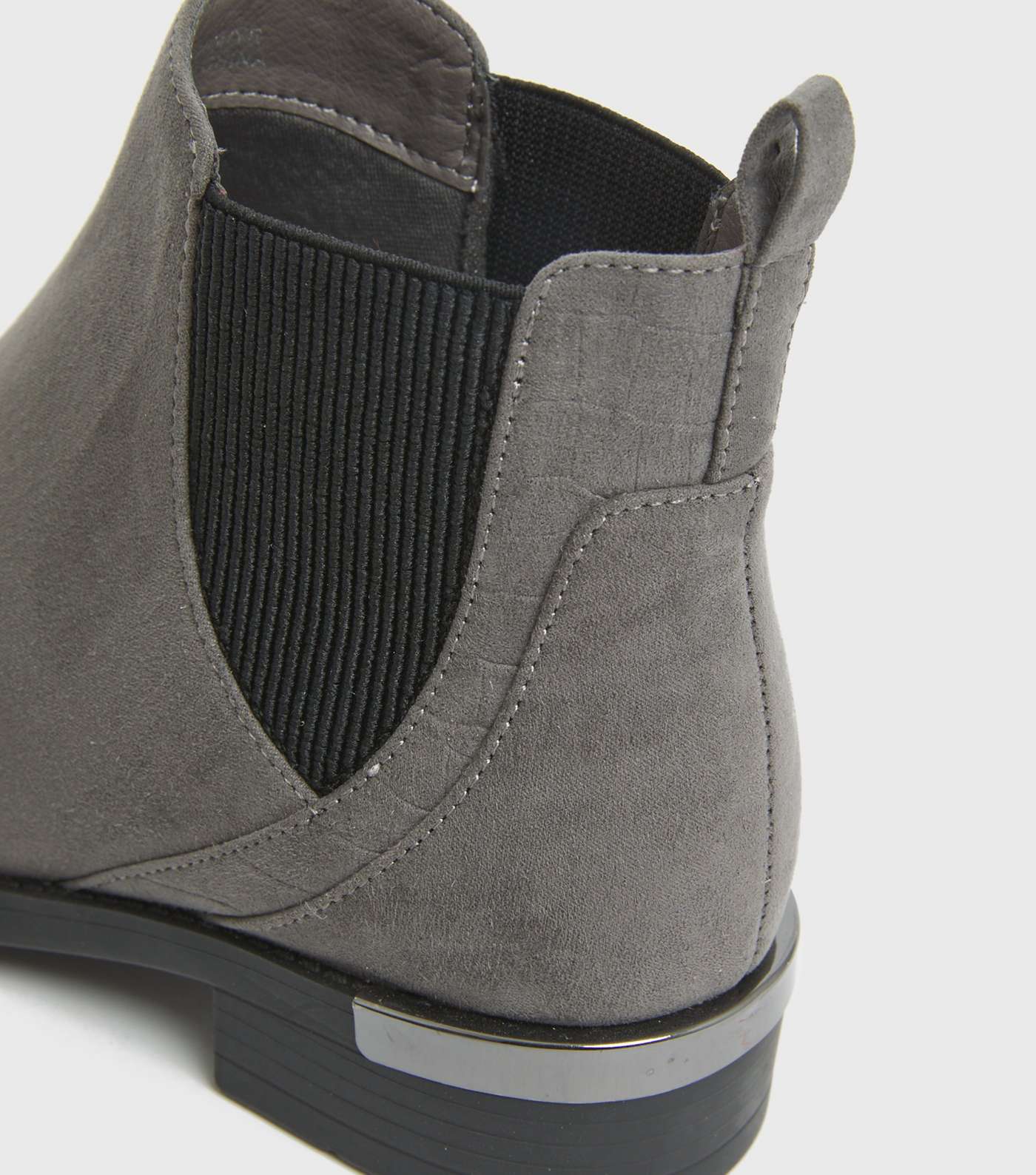 Extra Wide Fit Grey Suedette Metal Trim Chelsea Boots Image 4