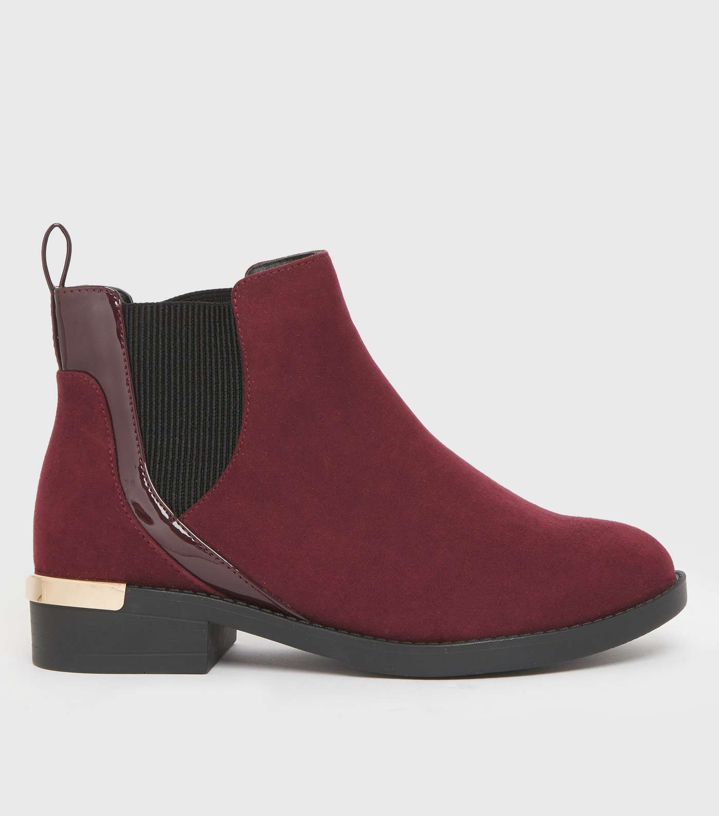 Extra Wide Fit Dark Red Suedette Metal Trim Chelsea Boots