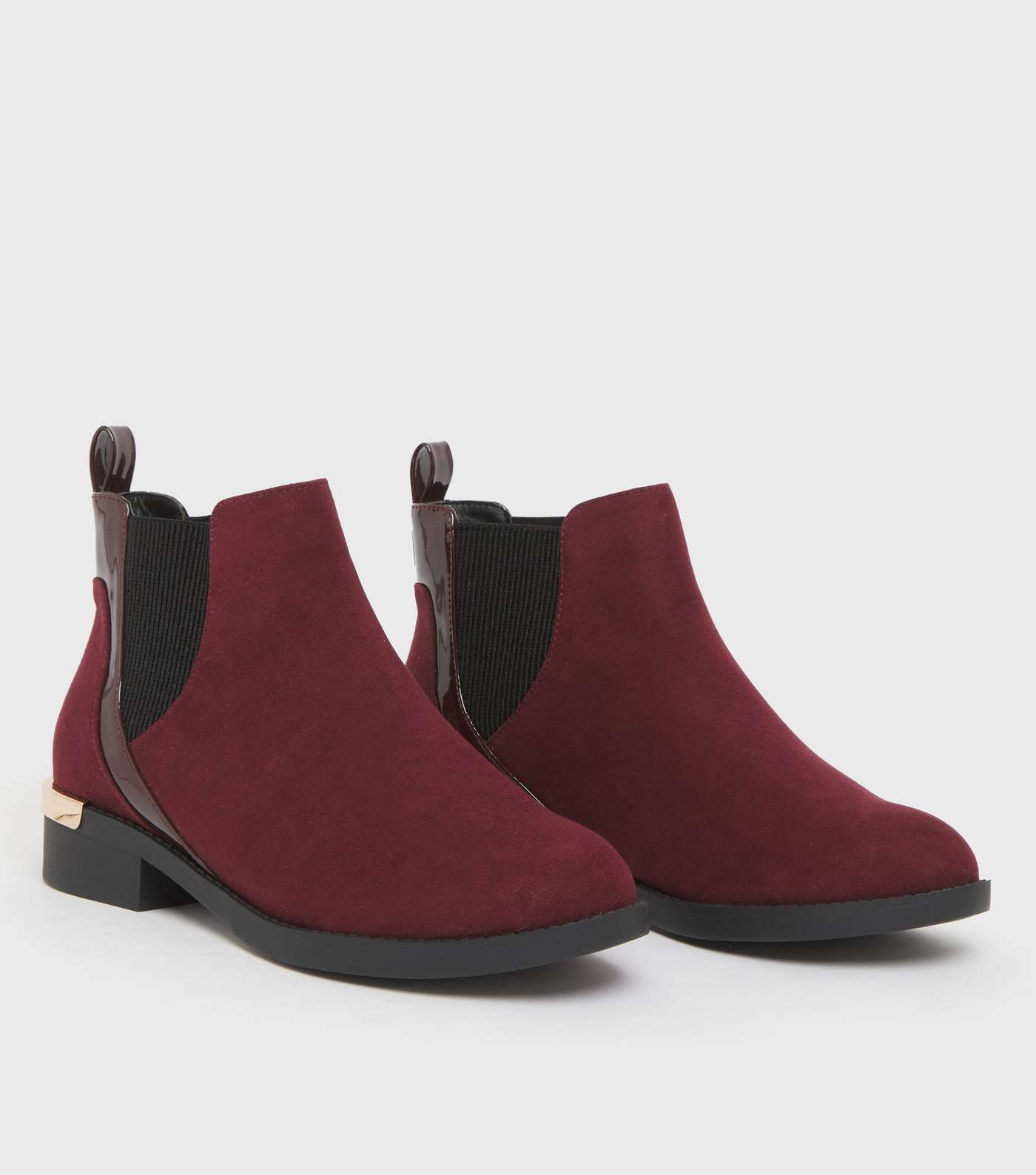 Extra Wide Fit Dark Red Suedette Metal Trim Chelsea Boots Image 3