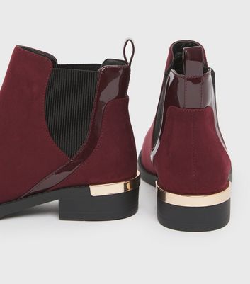 shop for Extra Wide Fit Dark Red Suedette Metal Trim Chelsea Boots New Look Vegan at Shopo