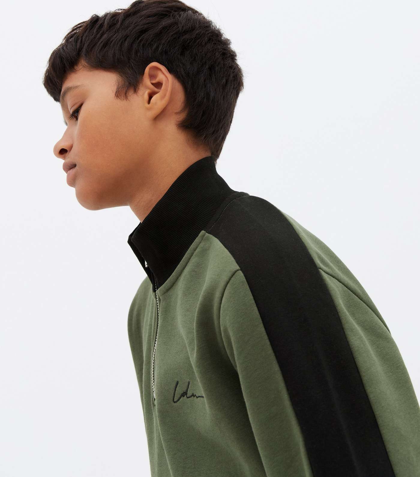 Boys Dark Green Colour Block LDN Embroidered Sweatshirt Image 3