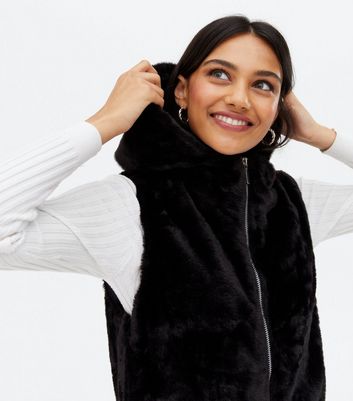 Black faux fur hooded gilet Clearance