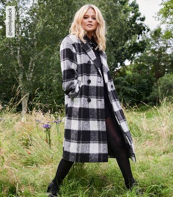 Womens black and white clearance check coat