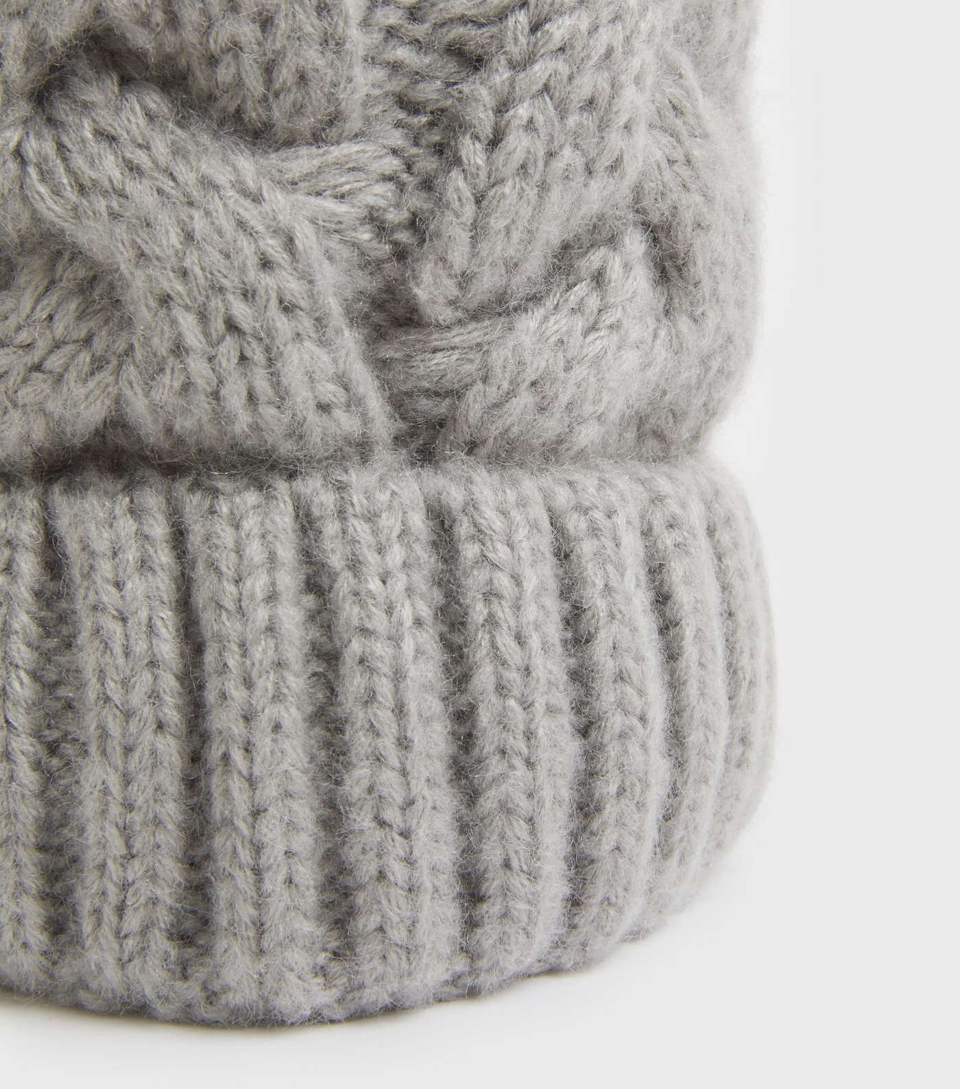 Grey Cable Knit Faux Fur Bobble Hat Image 3