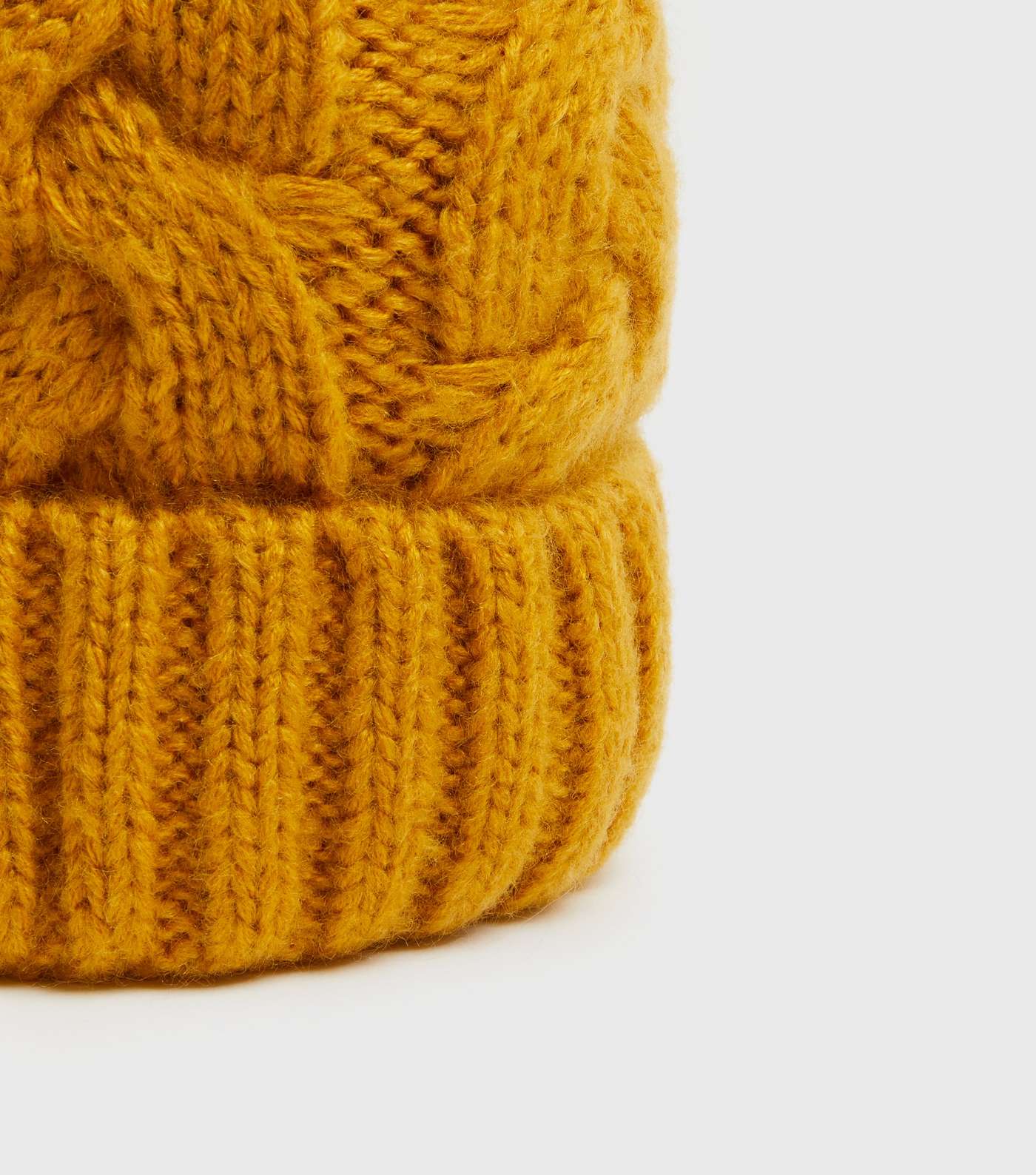 Mustard Cable Knit Faux Fur Bobble Hat Image 3