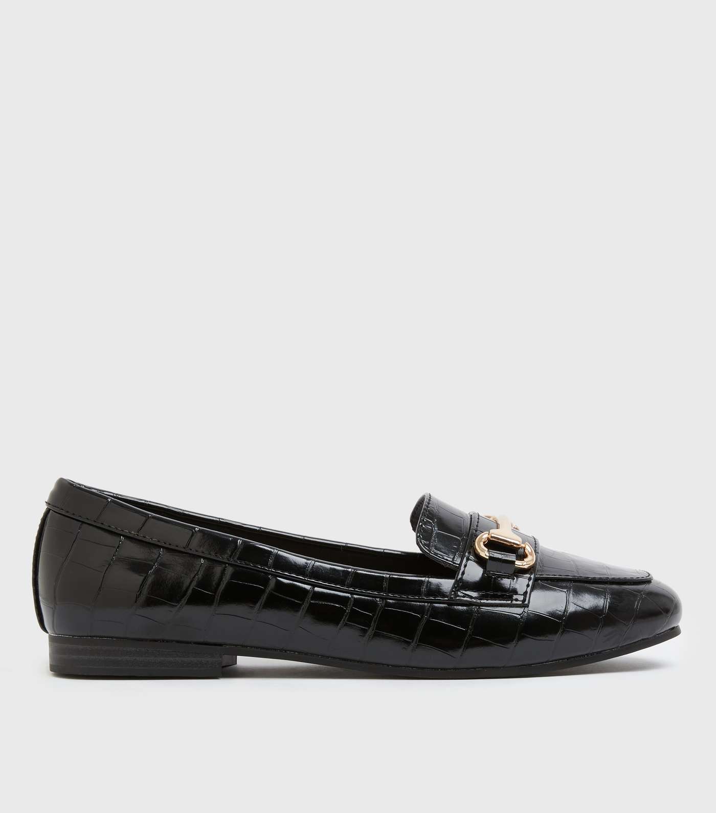 Black Patent Faux Croc Metal Trim Loafers