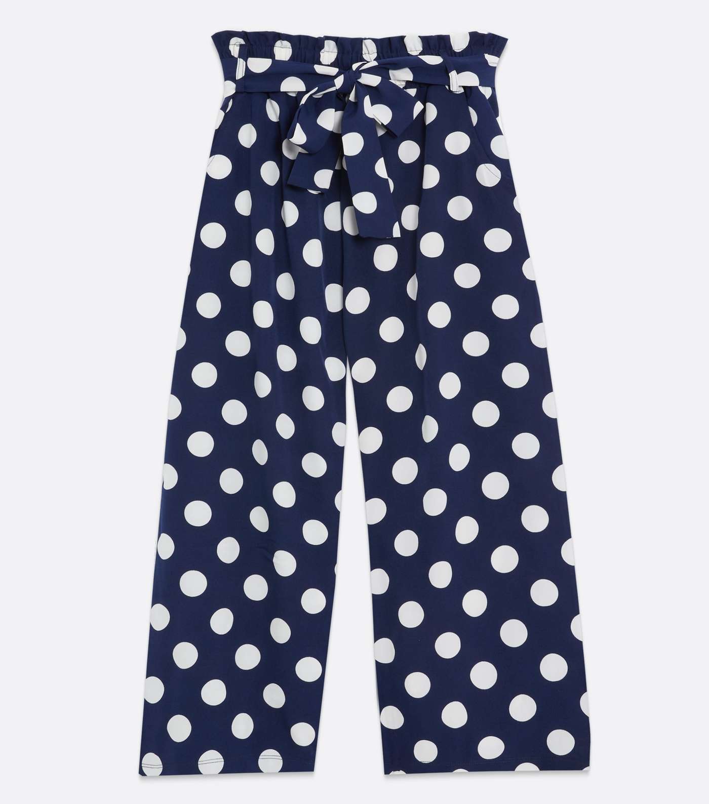 Blue Vanilla Navy Spot Tie Waist Crop Trousers Image 5