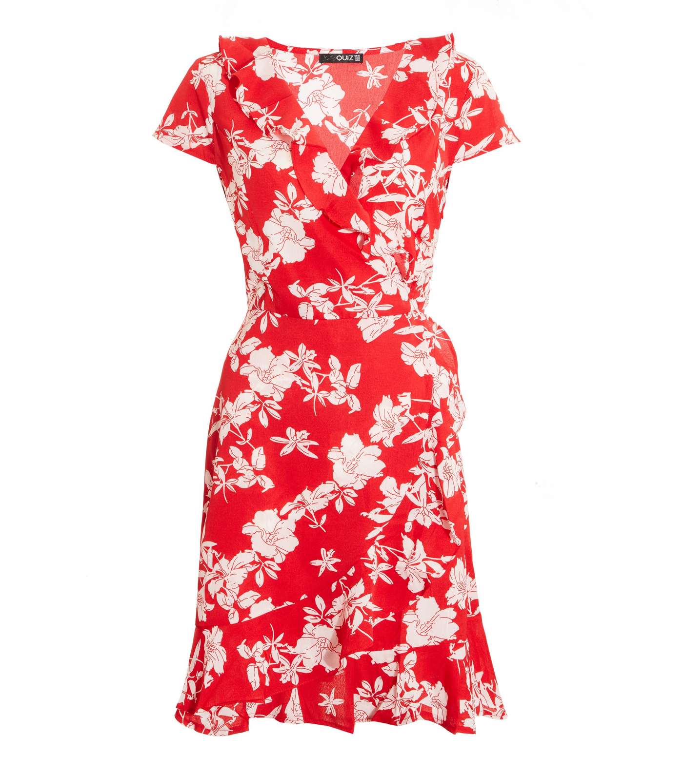 QUIZ Red Floral Crepe Frill Mini Dress Image 4