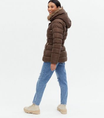 denim faux fur coats & jackets with hood