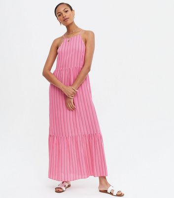 pink strappy midi dress