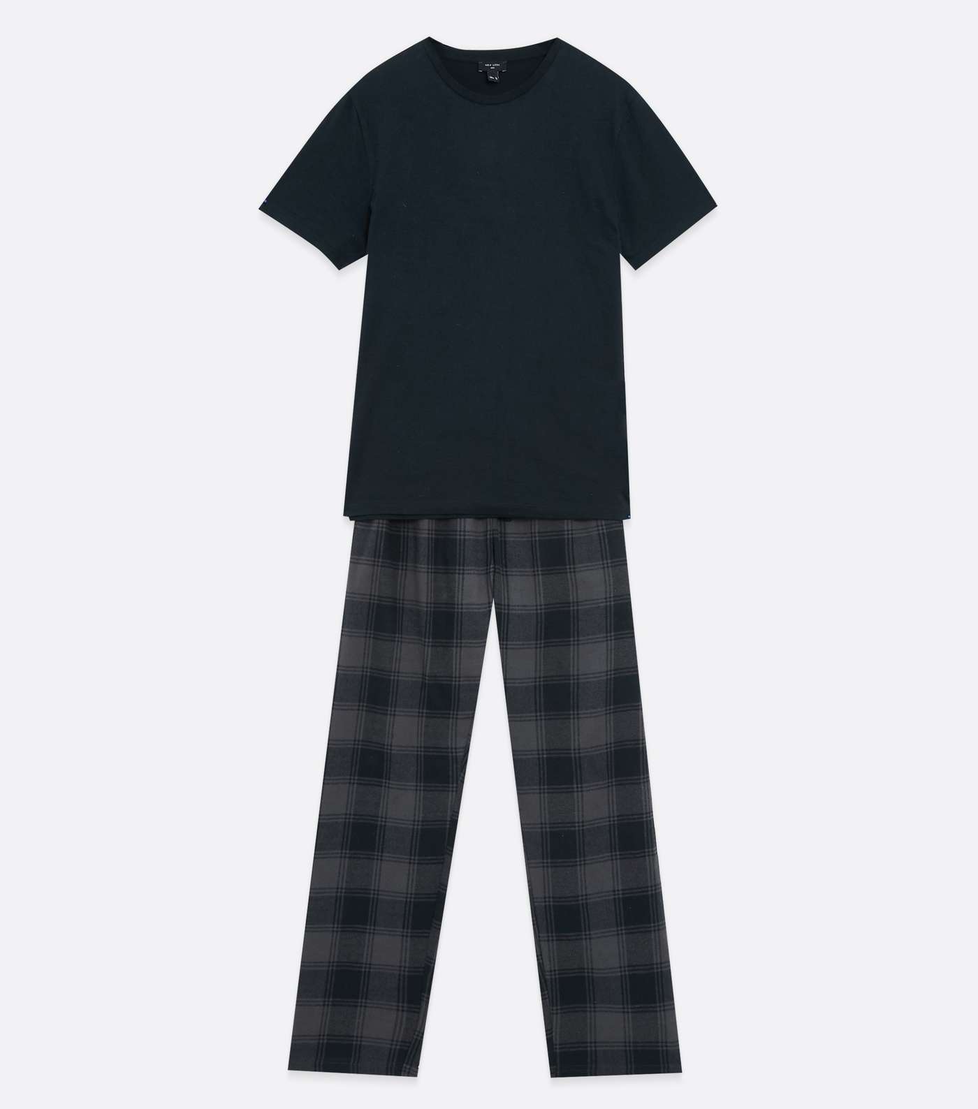 Black T-Shirt and Trouser Pyjama Set with Check Print Image 5
