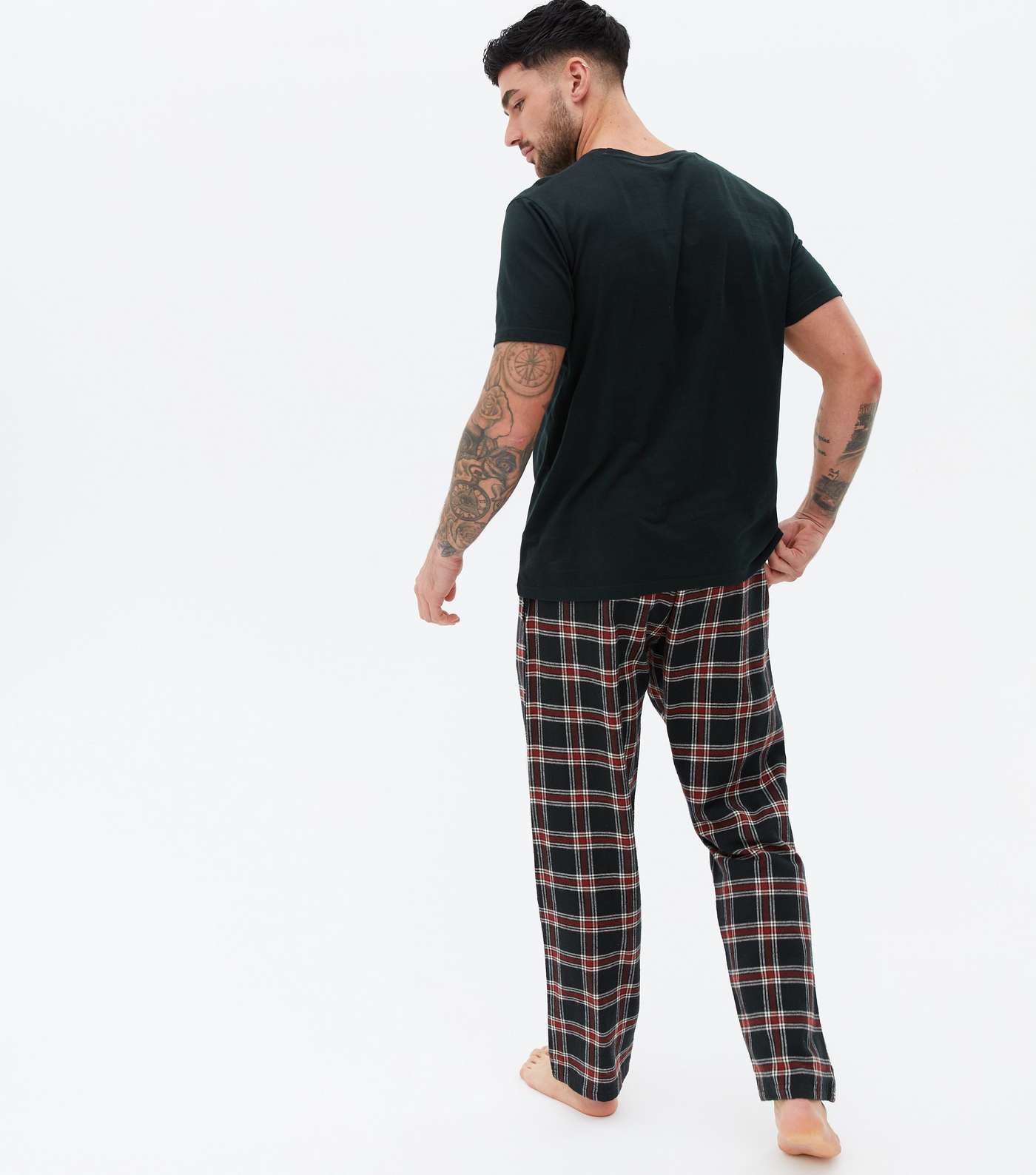 Grey T-Shirt and Trouser Pyjama Set with Check Print Image 4