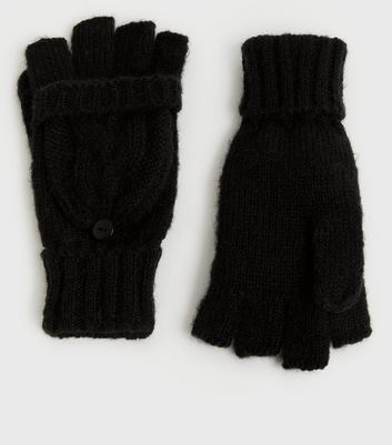 Damen Accessoires Black Cable Knit Flip Top Gloves