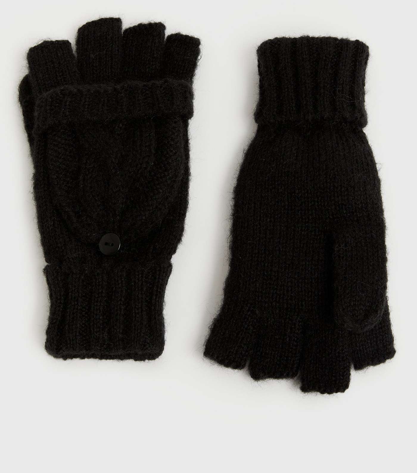 Black Cable Knit Flip Top Gloves
