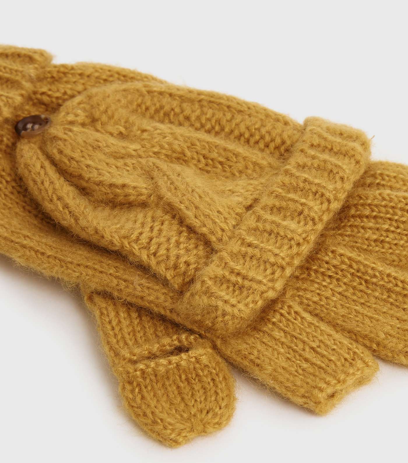 Yellow Cable Knit Flip Top Gloves Image 2