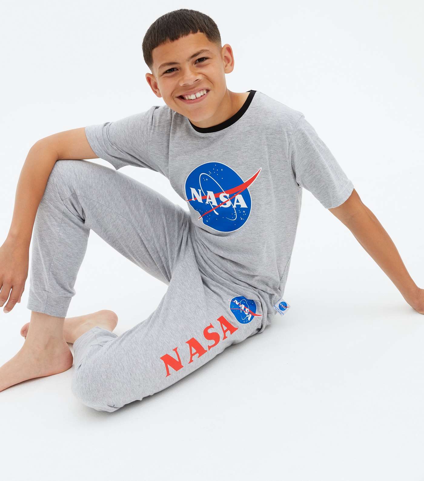 Boys Grey Marl NASA Logo T-Shirt and Jogger Pyjama Set