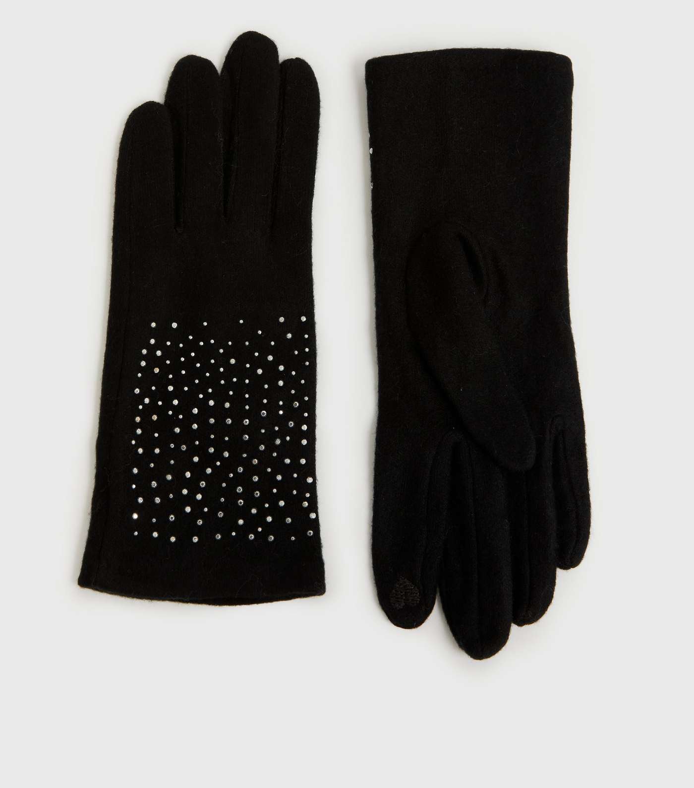 Black Soft Fine Knit Diamanté Gloves