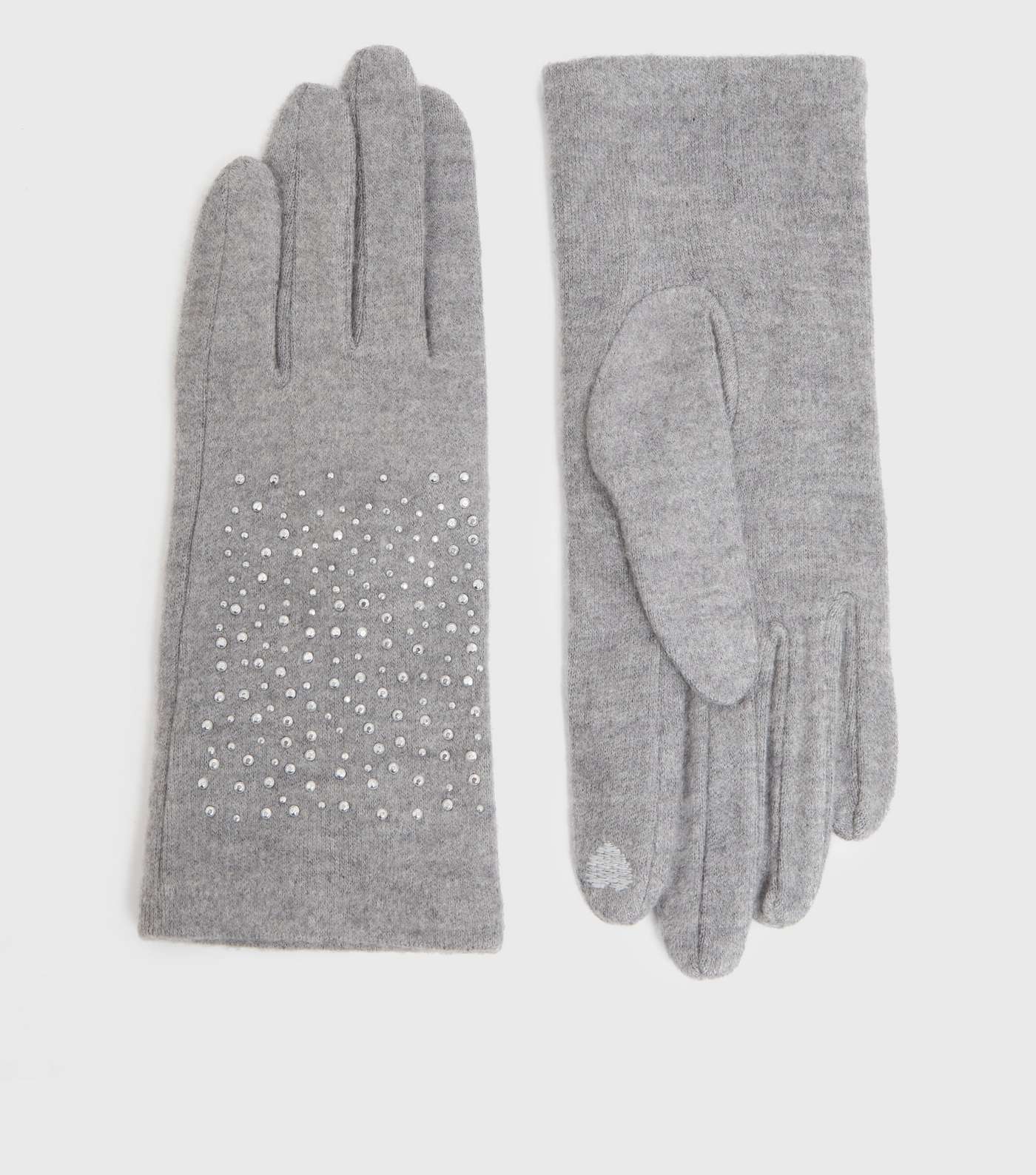 Grey Soft Fine Knit Diamanté Gloves