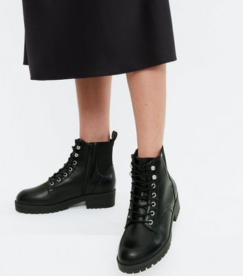 black wide fit lace up boots