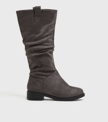 shop for Wide Fit Grey Suedette Slouch Calf Boots New Look Vegan at Shopo