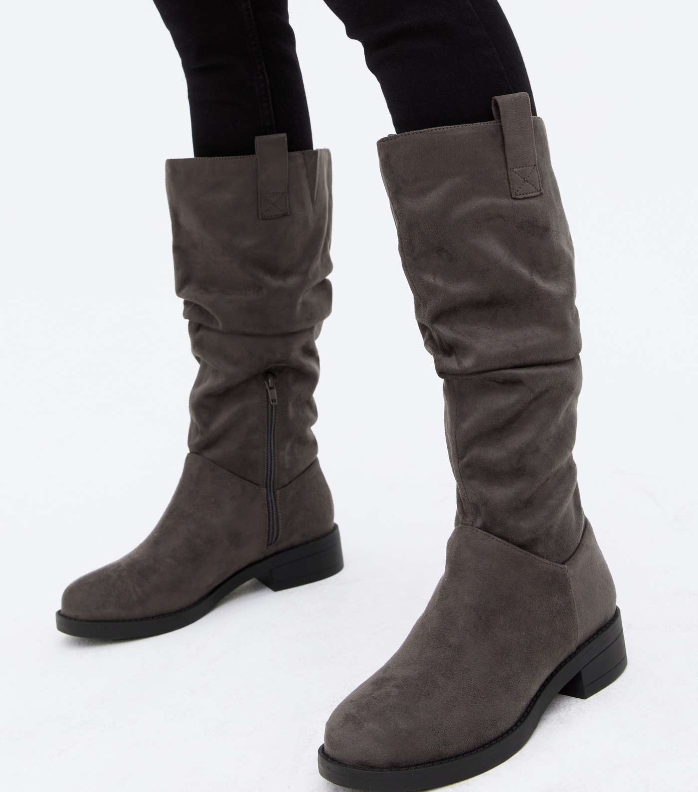 Wide Fit Grey Suedette Slouch Calf Boots Image 2