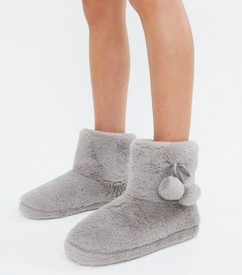 grey fluffy boot slippers